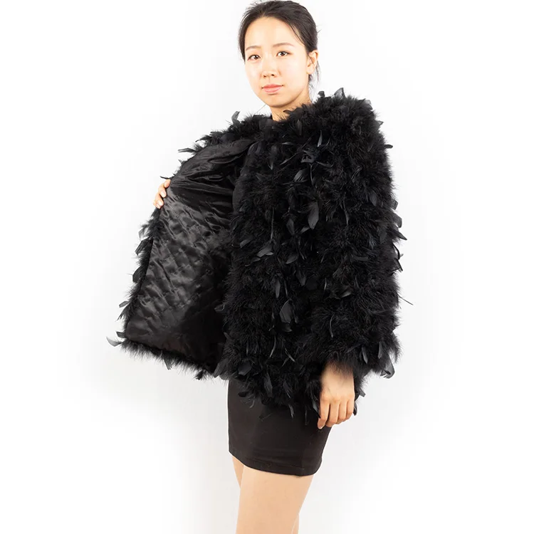 wholesale women ostrich fur coat fluffy black feather fur coat jackets