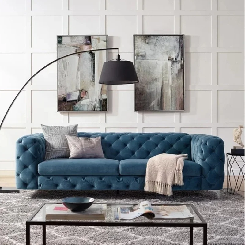 Modern Velvet Chesterfield Sofa Tufted Back Living Room Sofas