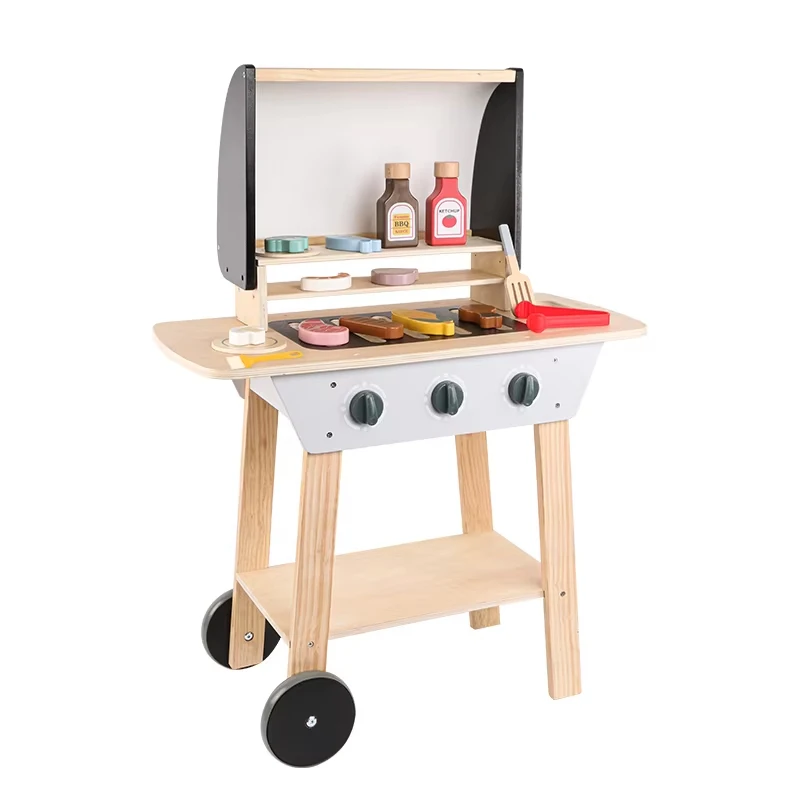 Wooden Kitchen Role Play Games Wooden BBQ Grill Toy pretend play preschool boys kitchen toys wood pretend for Kids