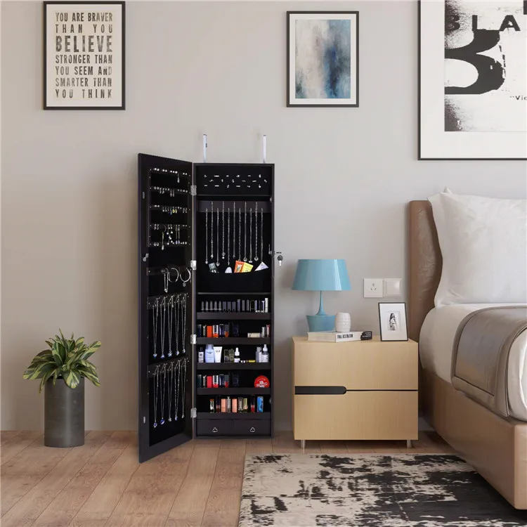 Lockable Standing Storage Jewelry Cabinet With Mirror