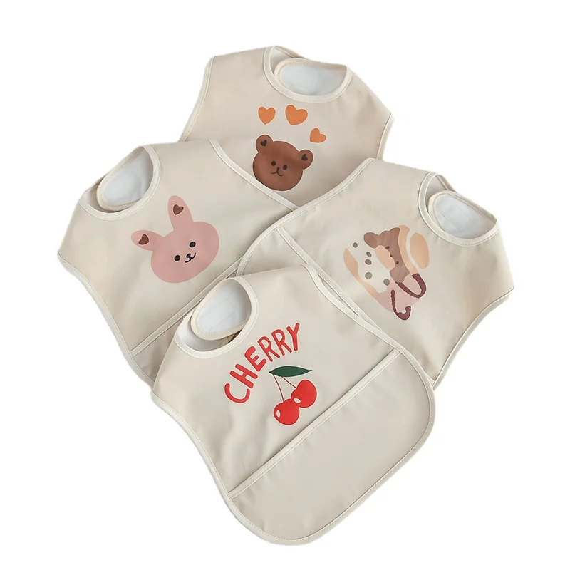 Waterproof Baby Bibs Multifunction Sleeveless Baby Apron Easy Clean PU Baby Feeding Bibs