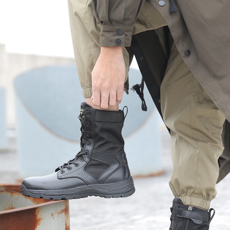 Factory whole sale price wide last men leather tactical boots