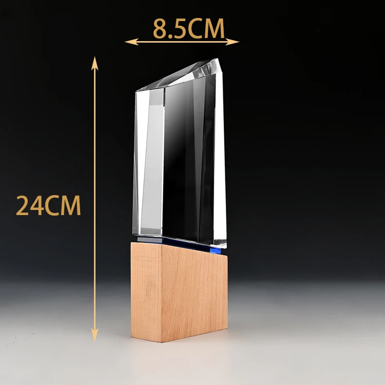 Shining  blank wooden trophy Crystal Cup Solid Wood award  Creative Excellent Employee Award