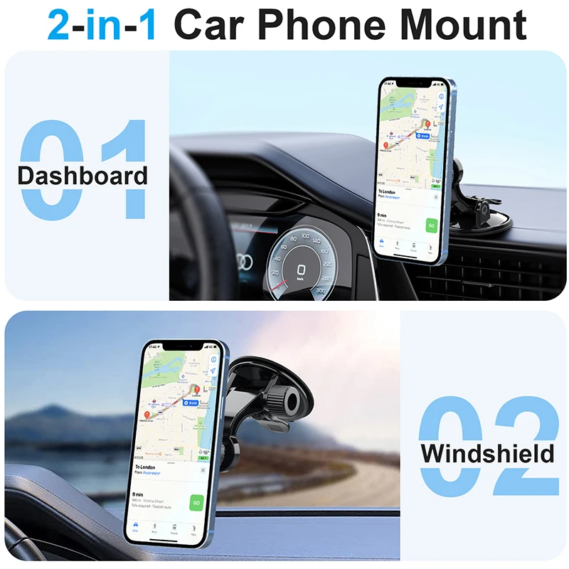 Universal Magnetic Car Phone Holder Suction Cup Phone Mount Dashboard Cell Phone Holder with 360° Adjustable Magnet Head