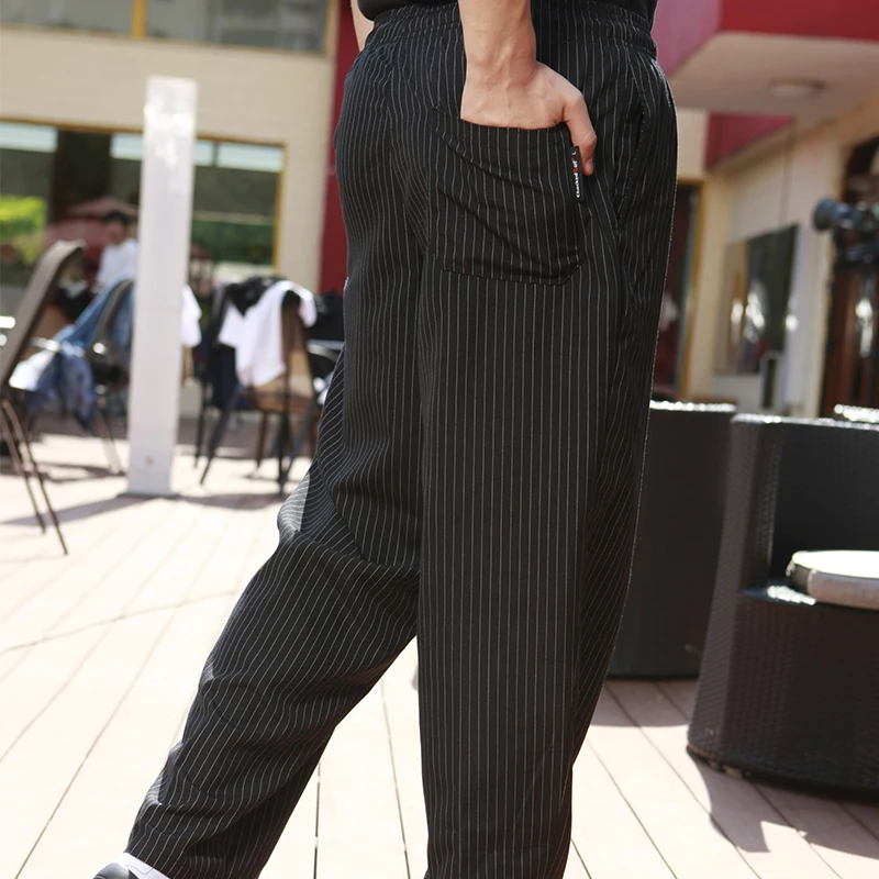 
CHECKEDOUT black Kitchen clothing stripe trousers chef pants for hotel and restaurants 