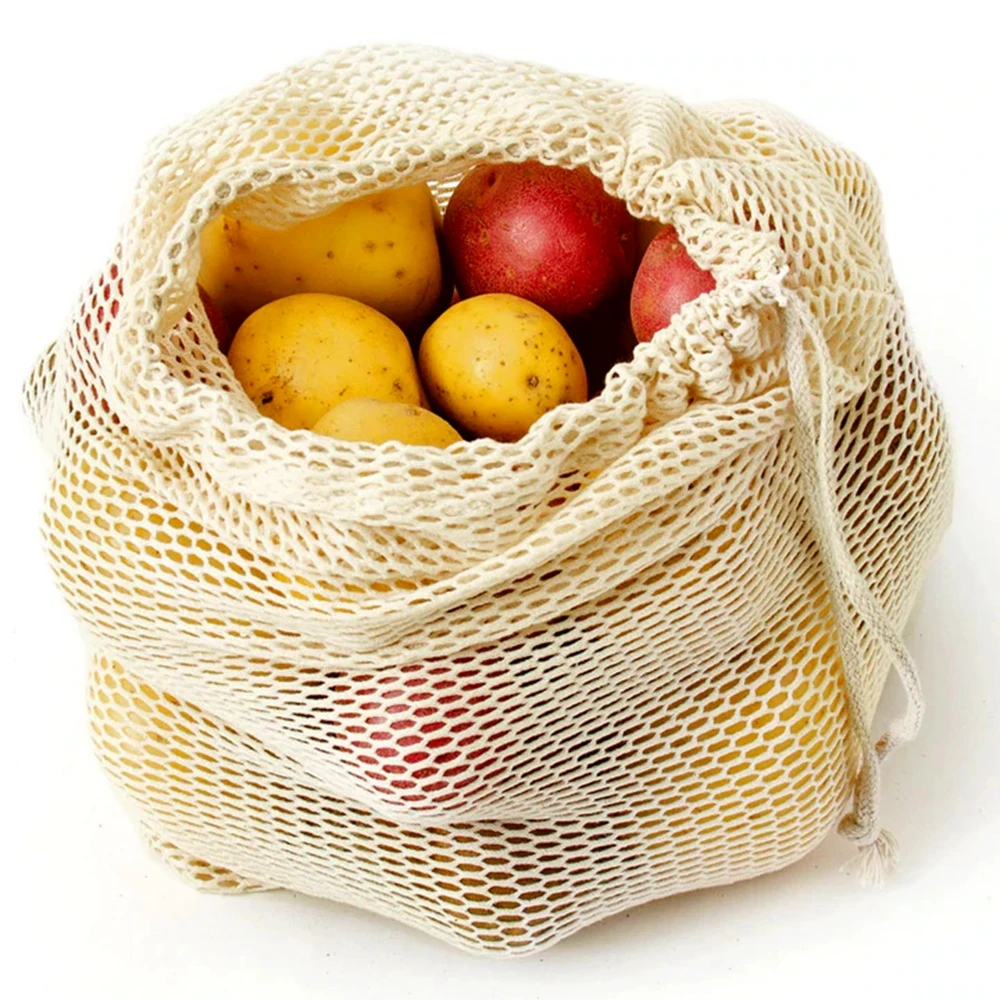 Reusable Grocery Net vegetable uniform produce bag vegetable Cotton mesh bag with Logo