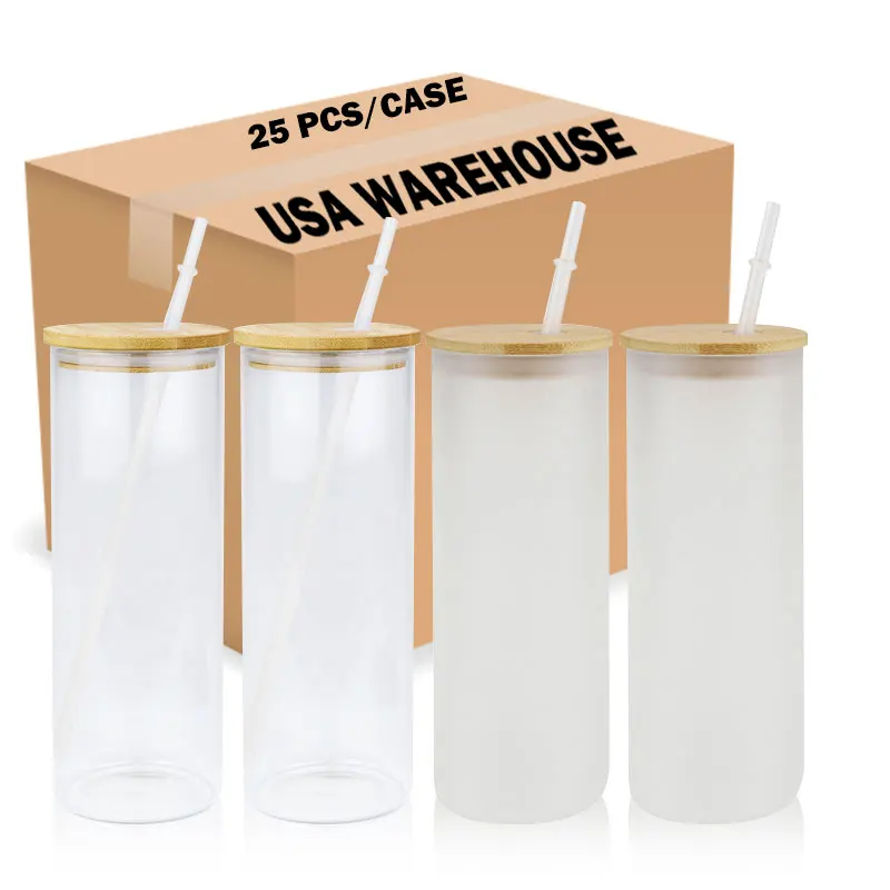 US stocked 12oz 16oz 25oz Soda Pop Clear Can Shaped Beer Sublimation Beverage Glass Cups With lid and glass straw