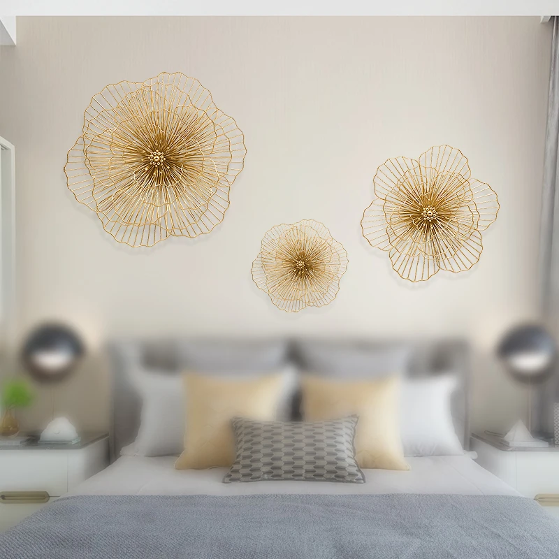 Небольшое металлическое украшение для стен с вырезами и цветами художественное Золотое интерьерное современный роскошный домашний Настенный декор
