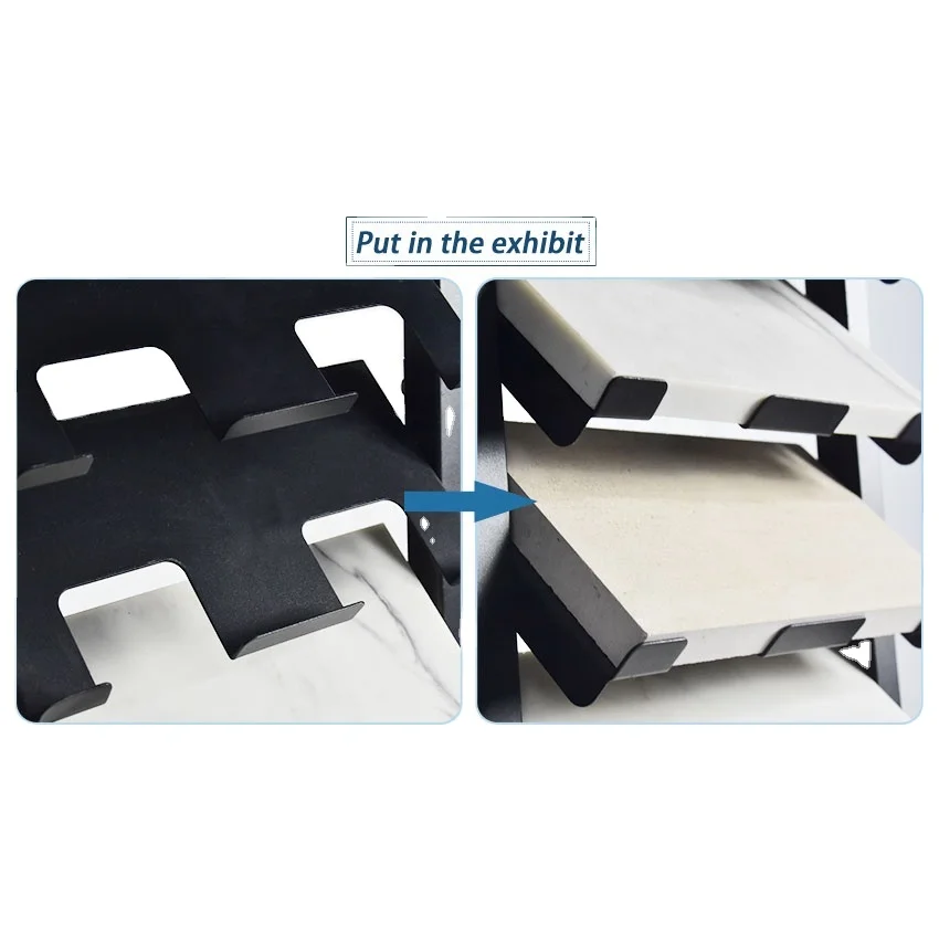 Hot Sale Acrylic Floor wheel Ceramic Tile Display Showroom Marble Granite Rack China Custom Waterfall Stone Panel Displays Stand