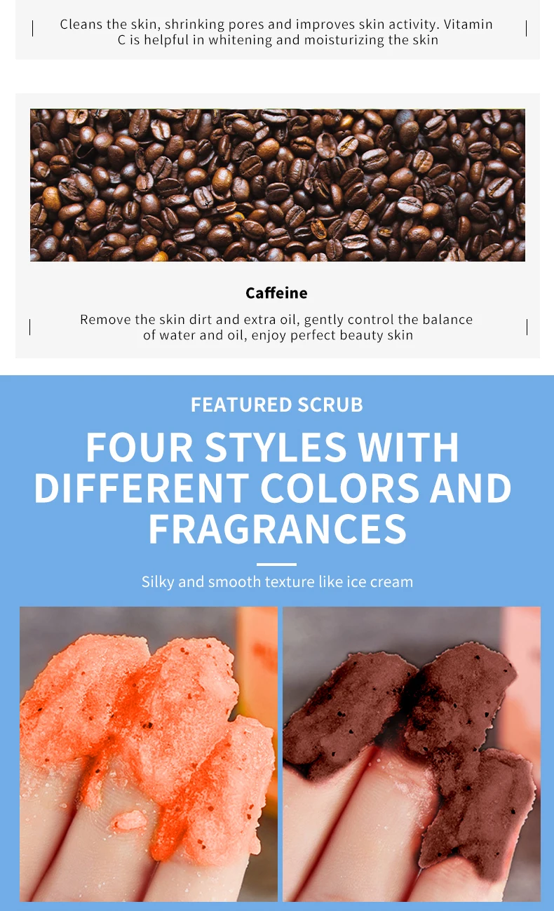 OEM ODM Private Label Organic Grape Peach Pink Blueberry Coffee Ice Cream Body Sugar Scrub With Spoon