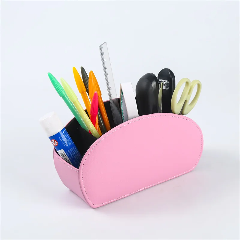 LG8175 PU Leather Remote Control Holders Organizer Box with 5 Compartment Multi-functional Office Desk Storage Caddy