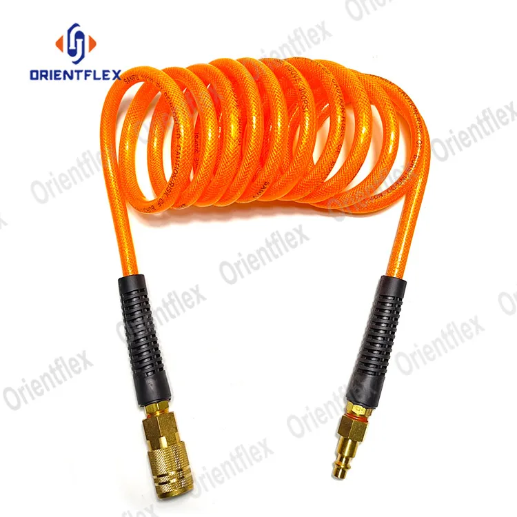 Flexible Black 3/8 Spiral Air Nylon Pu Flame Retardant Coil Spring Braided Hose Tube Size 5 Mm 16Mm Od 12Mm Id Air Hose 300 Psi
