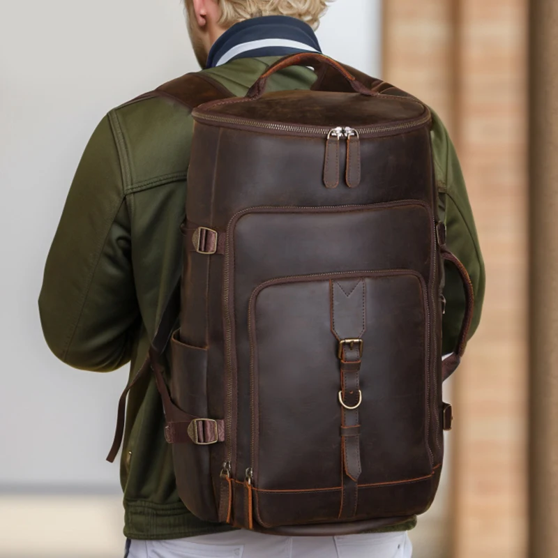 Vintage Custom Logo Cylinder Design Laptop Luxury Full Grain Leather Backpack for Men Genuine Leather Backpacks for Travel