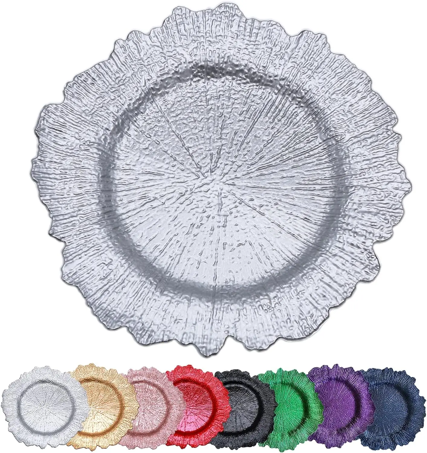 Silver Reef Charger Plates 13inch, Plastic Floral Charger Plates Wedding for Dinner,Wedding,Party,Event,Decoration