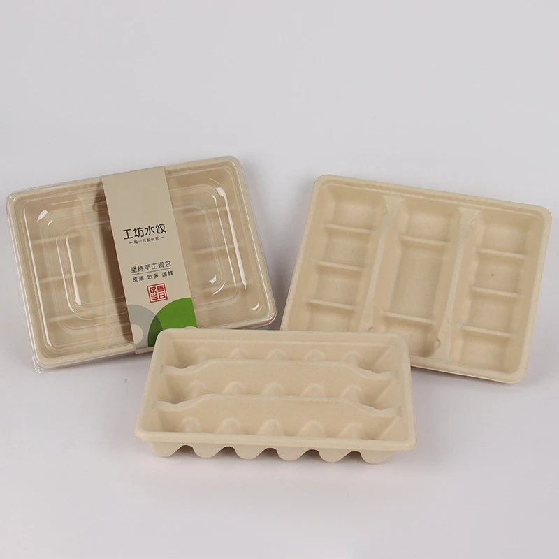 Fast Food Disposable bagasse Dumpling Box biodegradable Lunch Box with Lid Plates bagasse tray for Dumpling