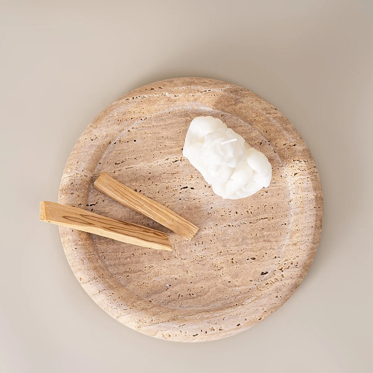 Trending Beige Travertin Serving tray bathroom home decor vanity tray decorative Amenities Plate Jewelry Round Accessories tray