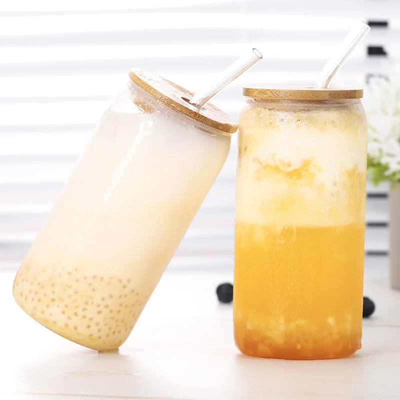 Современный экологически чистый боросиликатный стеклянный набор соломенных кружек с крышкой настраиваемый логотип кружки для сока молочного чая смузи и колы