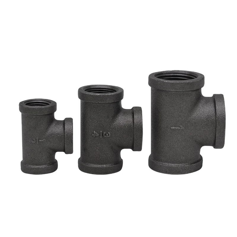 Black malleable iron steel pipe fittings MI GI galvanized  Tee pipe BSP NPT thread pipe fitting