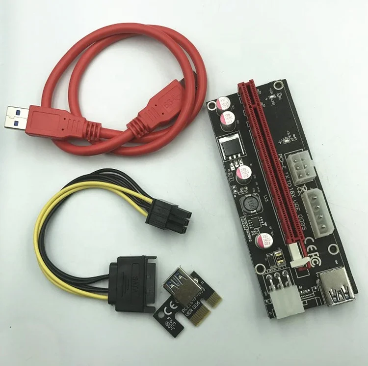 
PCI E Express Riser 6pin 1x to 16x VER009S Card Extender USB 3.0 PCIE Power GPU Cable Adapter 009S  (62185337268)