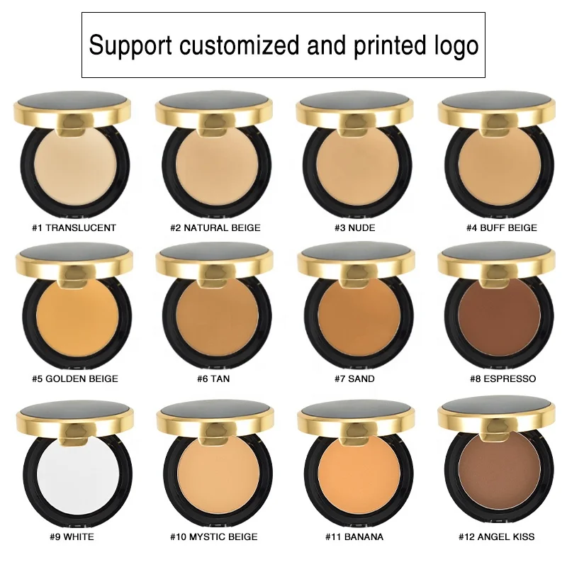 Three Layer Brown Powder Makeup Women Pressed Compact Powder for Dark Skin Private Label Face Compact Powder with Puff