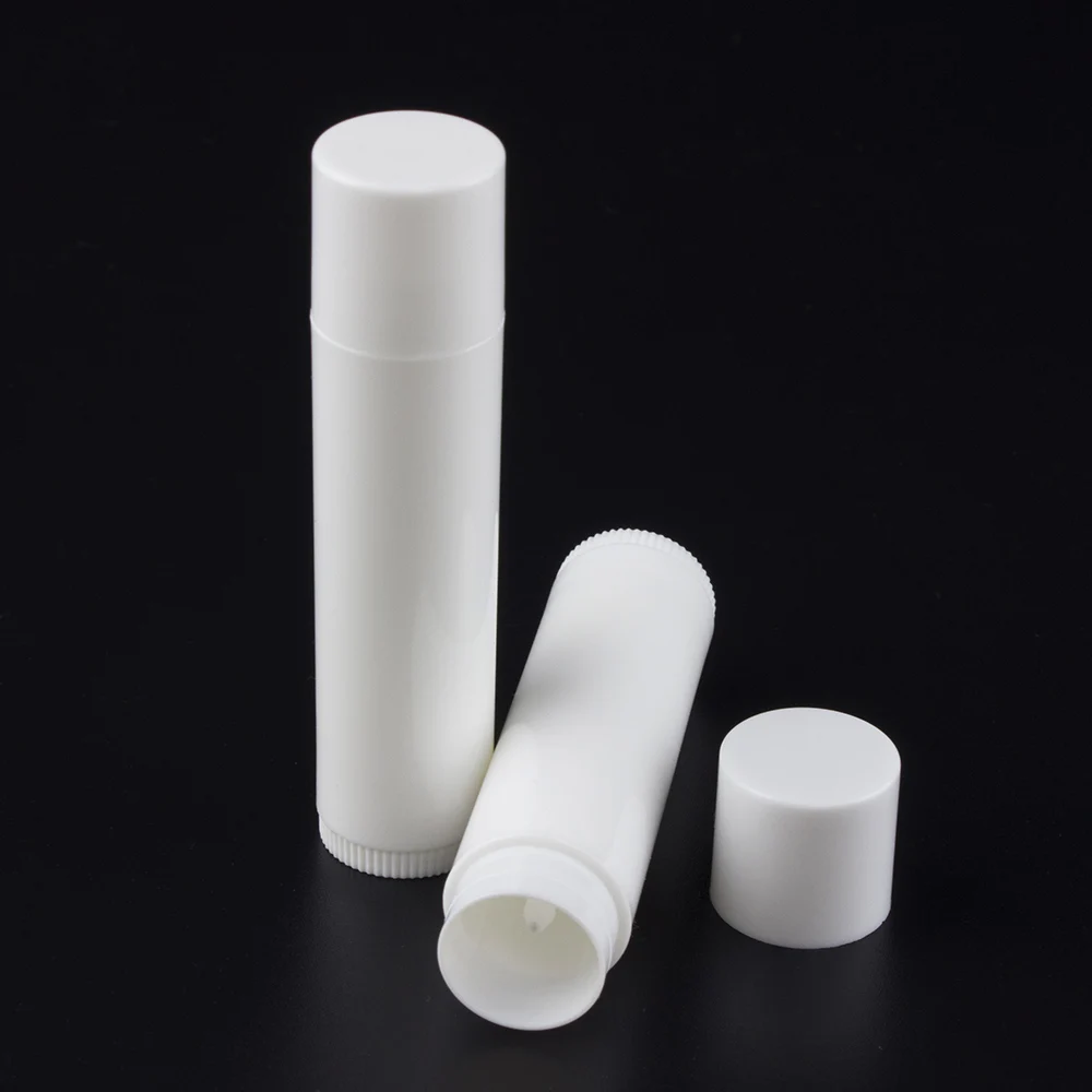 white 4.8g white plastic container , buy LB02-4.8g white round empty case, eco friendly empty plastic tubes for lip balm