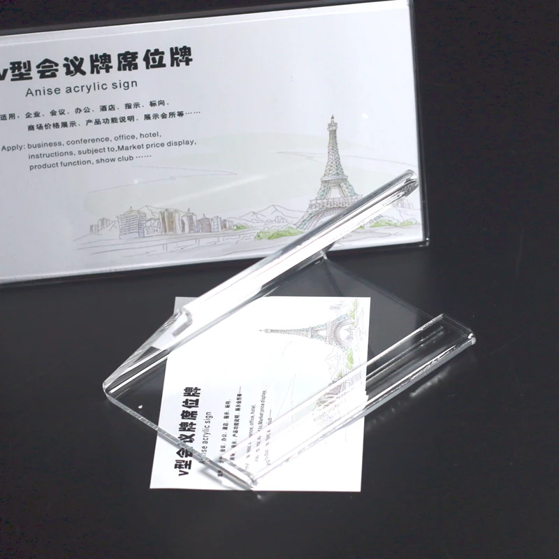 Acrylic Display Standing Clear Price Ticket Customized V Shape plastic slanted slant acrylic block triangular sign holder