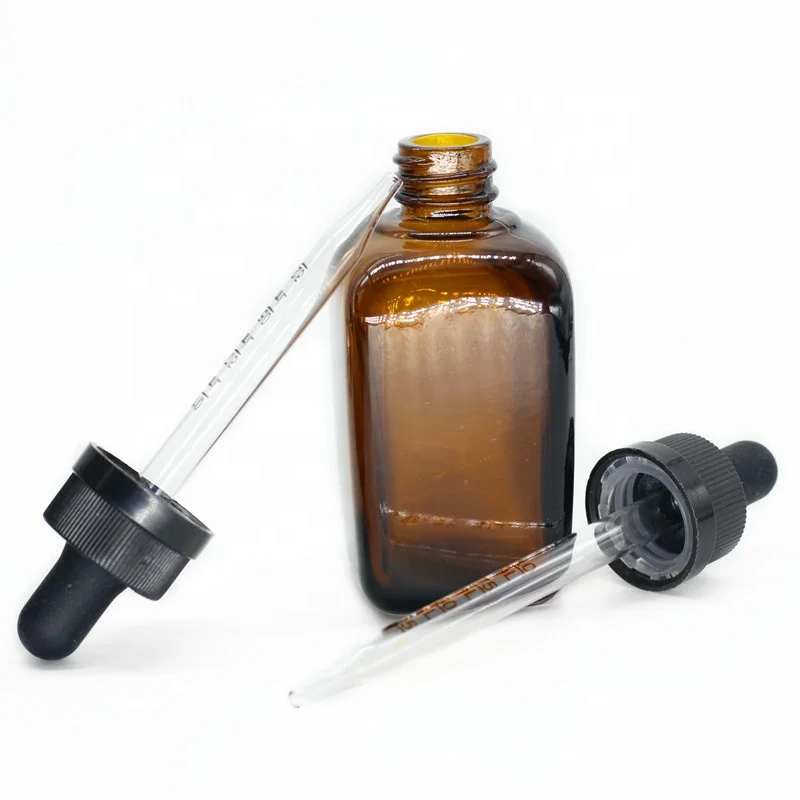 E liquid 30ml 100ml amber color square shape glass bottle with measured glass dropper