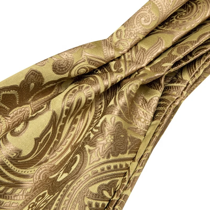 
Hot Sale Classic Yellow Gold Floral Paisley Mens Silk Ascot Cravat Set 