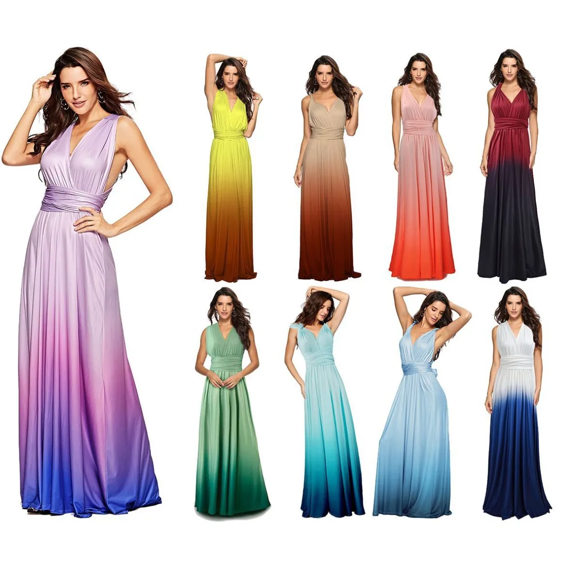 
Cross-border models wear ,more methods wear cross-backless sexy bandages, gradient color dress 