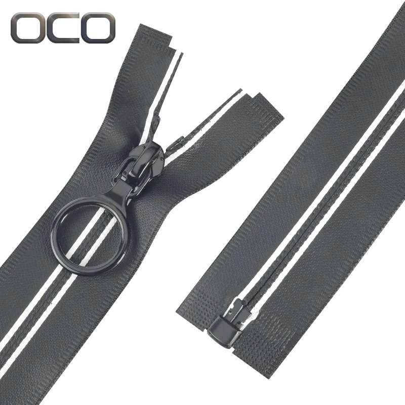 OCO #3 #5 #7 #8 reflective printing tape nylon zipper Pvc Tpu Pu customized waterproof zippers for raincoat clothes