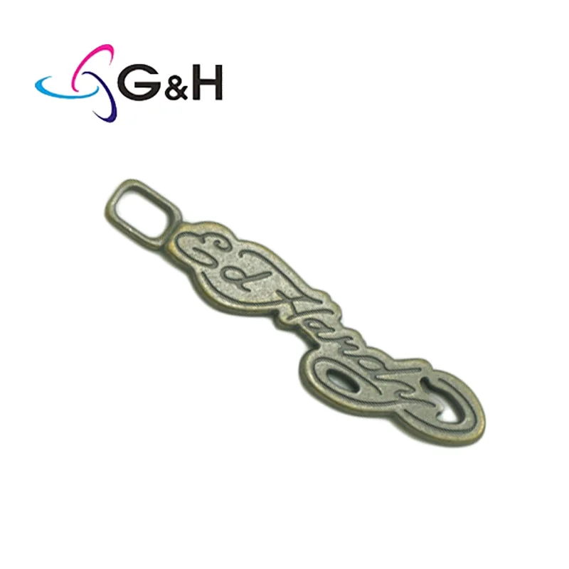 Fashion Design Custom Logo Cloth Hardware Accessories Antique Brass Embossed Label Tags Badge For Clothing Leather Bags