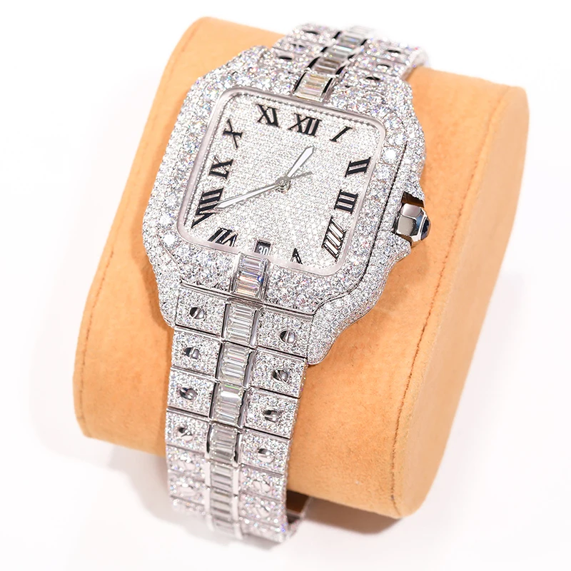 Роскошные ювелирные изделия в стиле хип-хоп из нержавеющей стали ручной работы с фиксацией VVS Муассанит Алмазный тестер прохождения алмазные механические часы со