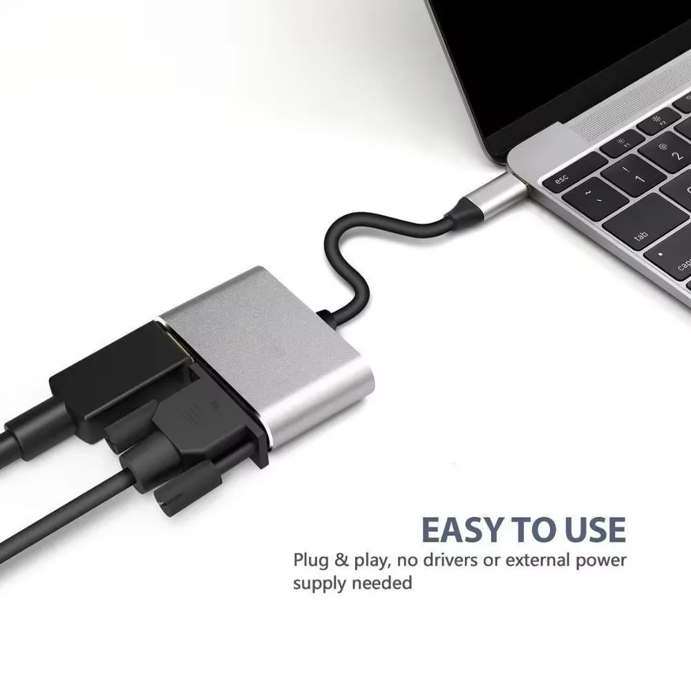 2-in-1/3-in-1HUB Dock USB Input 4K Resolution VGA+HDTV HD Splitter Dock for Video Capture & Recording Compatible with Win