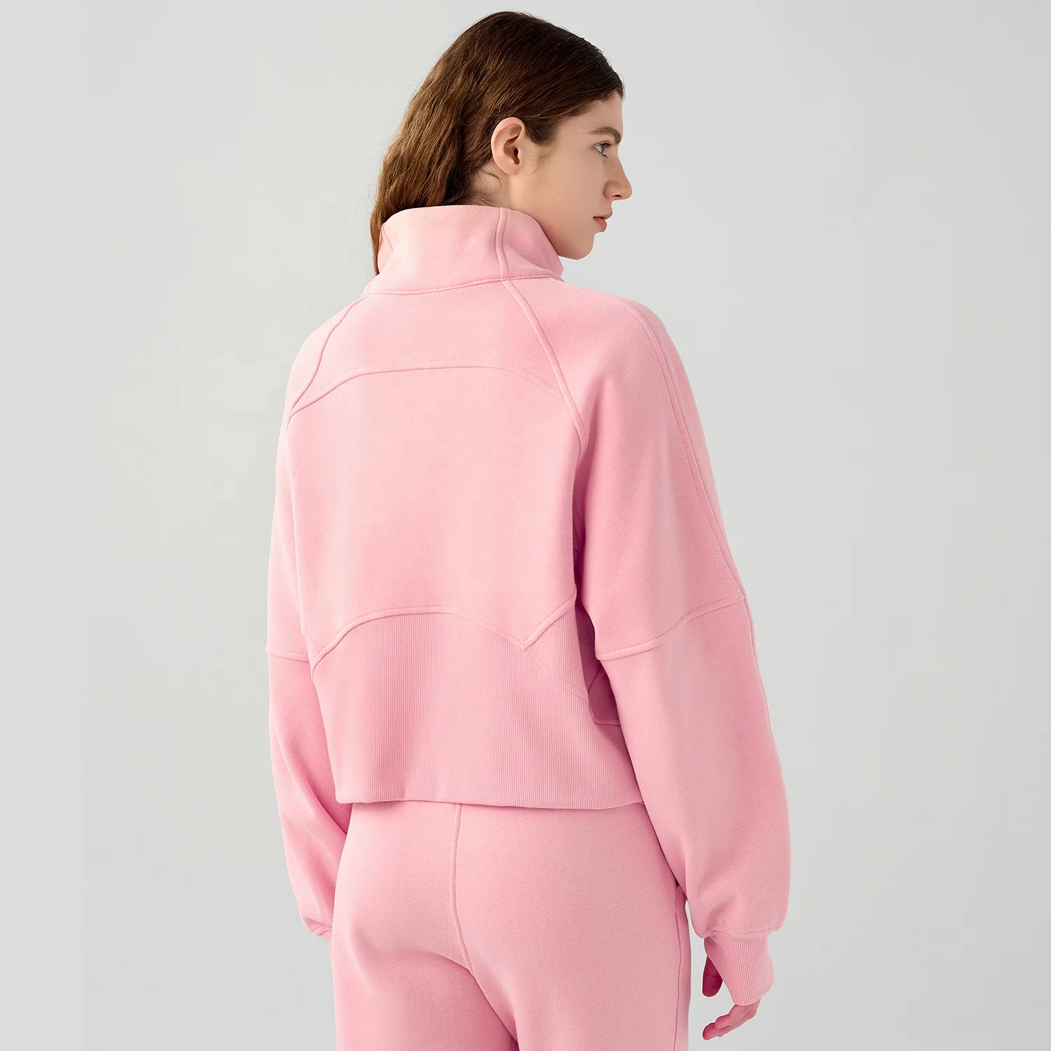 Winter Fleece Quarter Zip Unisex Pocket Pullovers Wholesale Womens Sports Hoodies With Thumb Hole 65cotton 35nylon