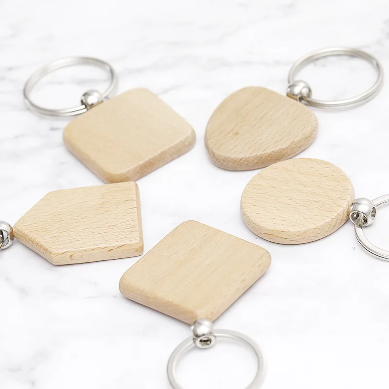 Personalized Customized Printing Carving DIY logo Rectangle Square Round Heart Shape Blank Wooden Keychain keyring