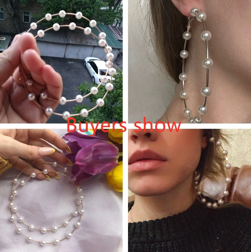  Серьги-кольца женские круглые с искусственным жемчугом большие ювелирные украшения в стиле бохо Корейском цвет золото