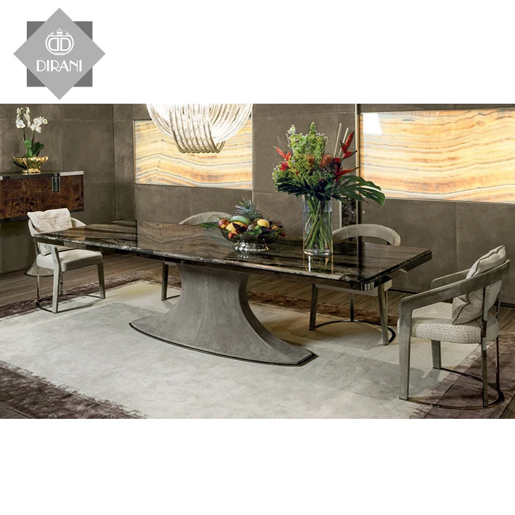 Luxury metal dining table unique shape dining table designs marble top dining table and chair sets