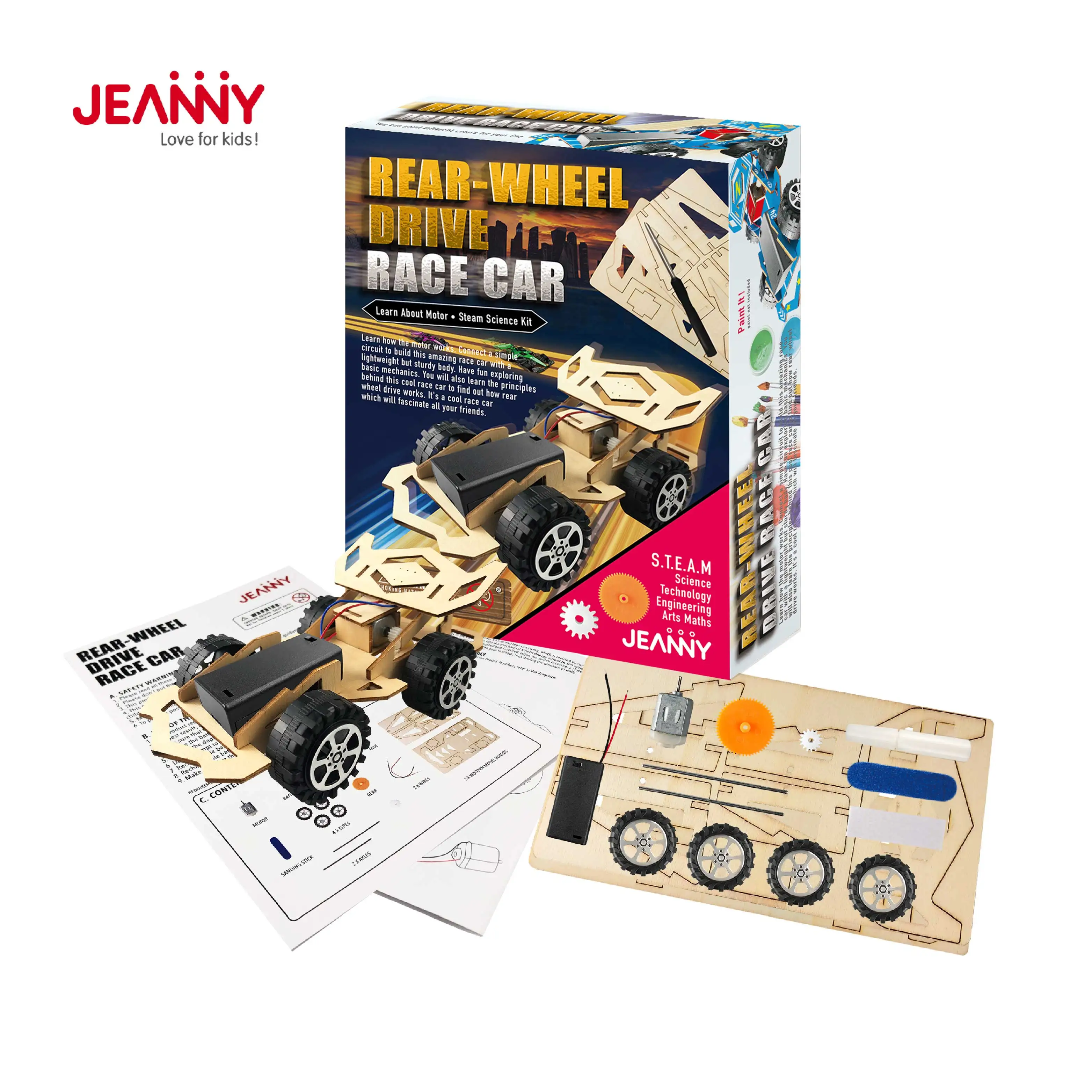STEAM Education Toys Kids Rear-Wheel Drive Race Car Educational STEM Toys for Boys and Girls Wood Craft Construction Model Kit