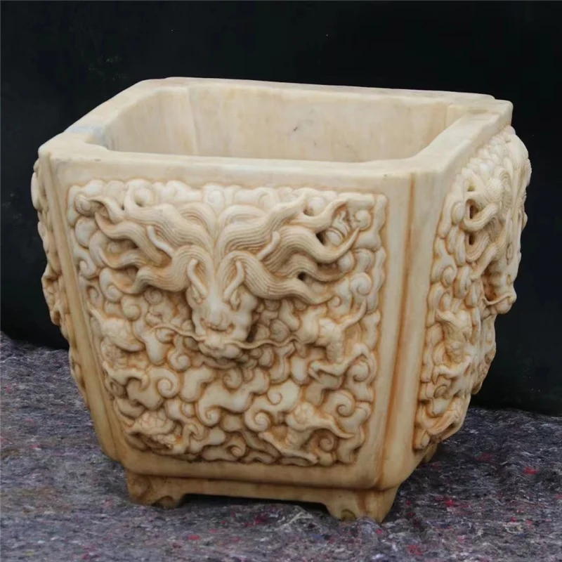 Modern outdoor garden decoration european style antique marble flowerpot for sale hand carved stone marble flower pot sculpture