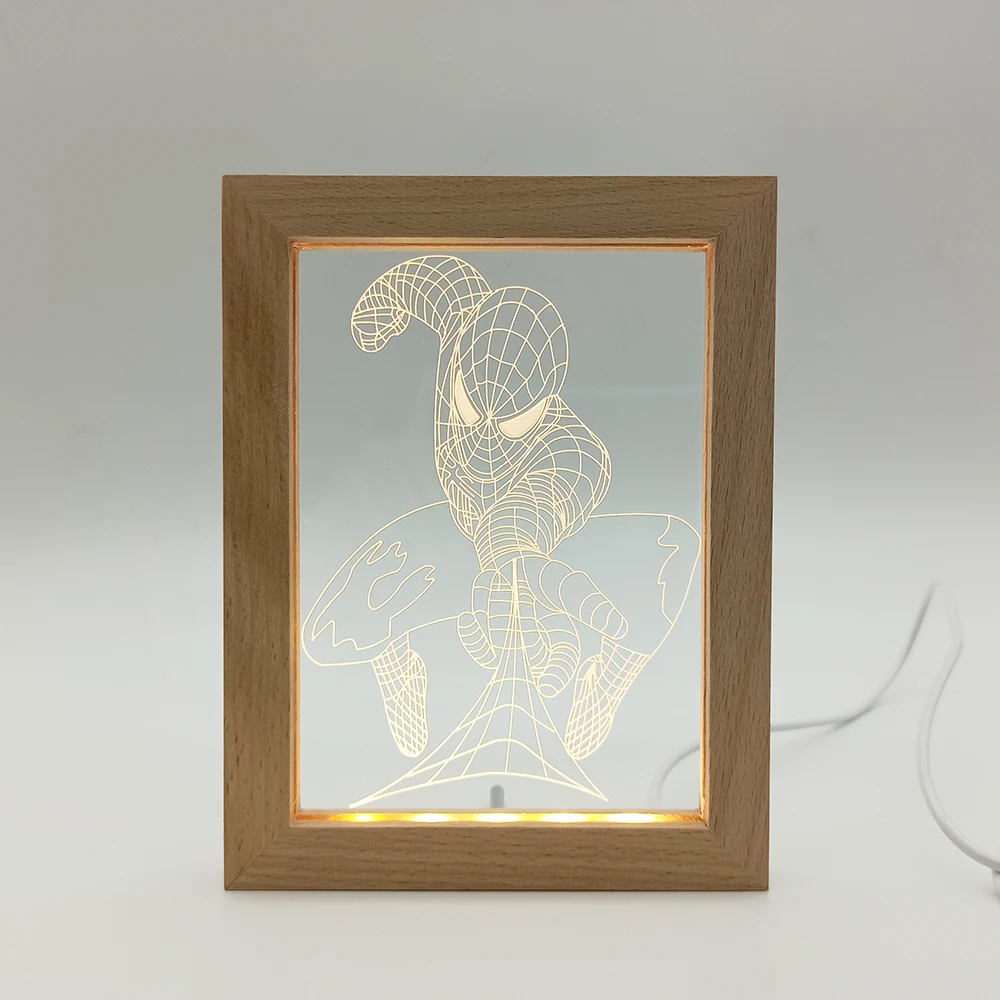 Wholesale Wooden 3D LED Love Photo Frames Custom Designs Wedding Decorative Display Wood Picture Acrylic Photo Frame