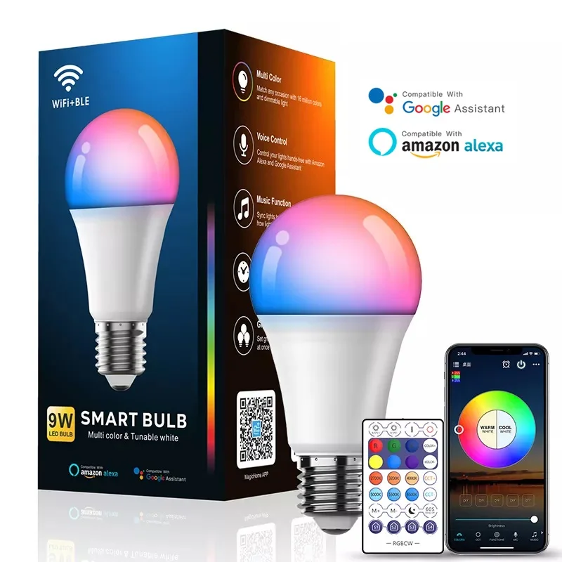 Amazon популярная Светодиодная лампа Alexa и Google WiFi 9 Вт 10 RGB умные светодиодные