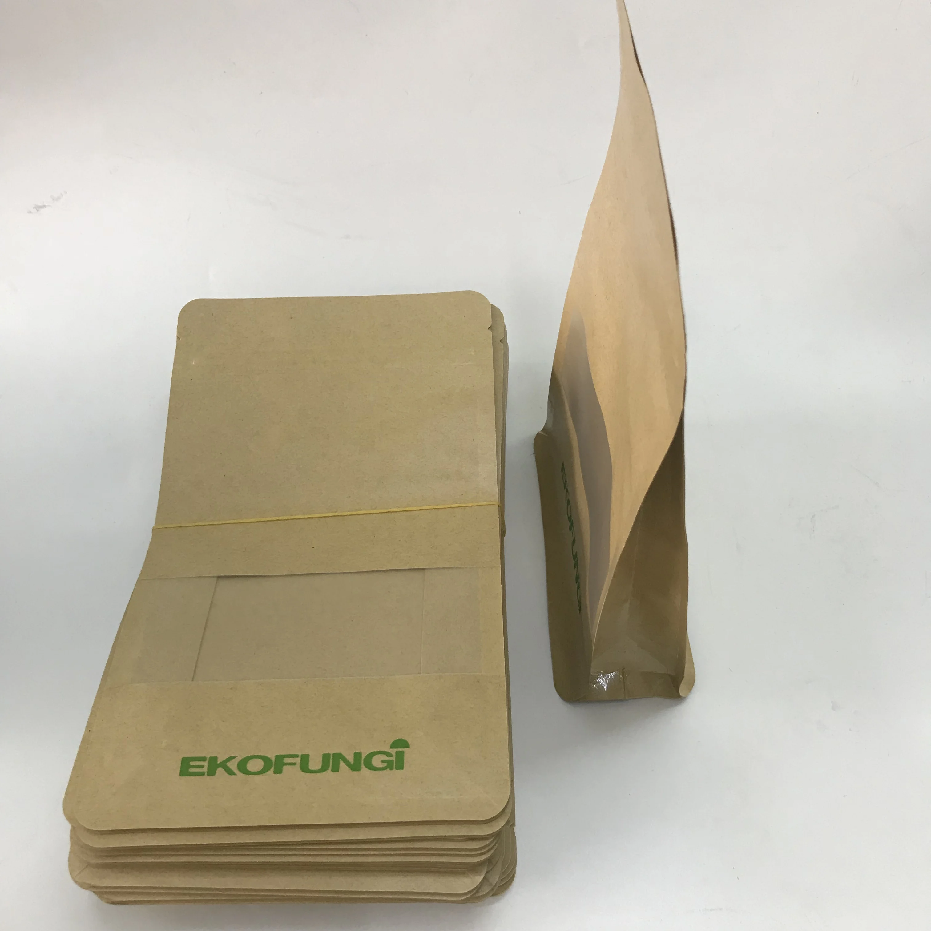 Kraft paper bag manufactures kraft Paper Eight- Side Box Bottom Stand Up Pouch With Zipper Lock For Coffee