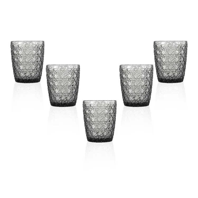 Embossed Palace Style Thickened Smoke Gray 300 ml 10 oz Juice Glass Cup Soda Lime Glass Stemless Drinkware