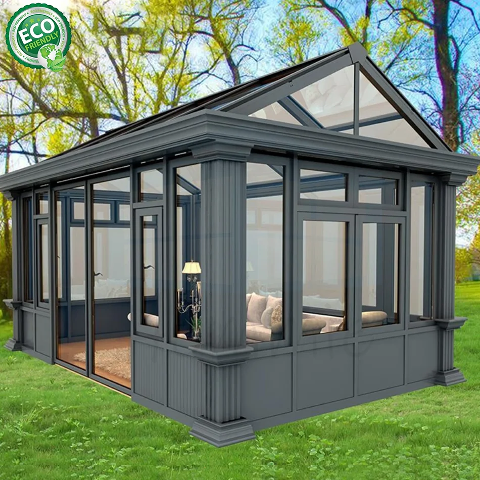 Corrosion Resistant Aluminum Sun House Four Seasons Sunroom With Tempered Glass Triangular Roof