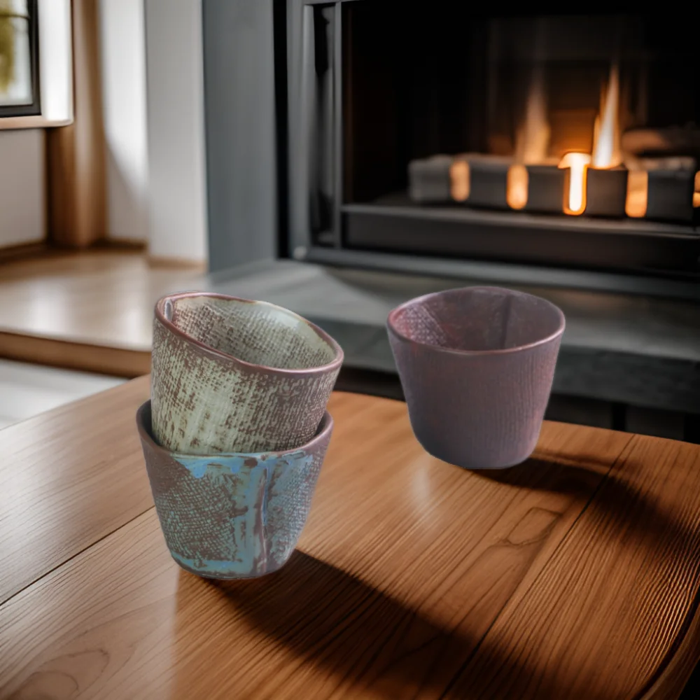 Nordic Style Drinkware Blue 4.4oz Ceramic Coffee Mug fabric Clay Cup Special Shape Milk Cafe Restaurant Dinner without Handle