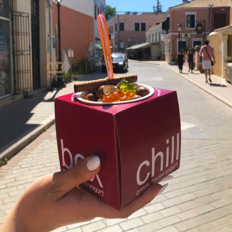 Wholesale takeaway ice cream box dessert yogurt ice cream paper bowl food packaging box custom dessert boxes with logo packaging