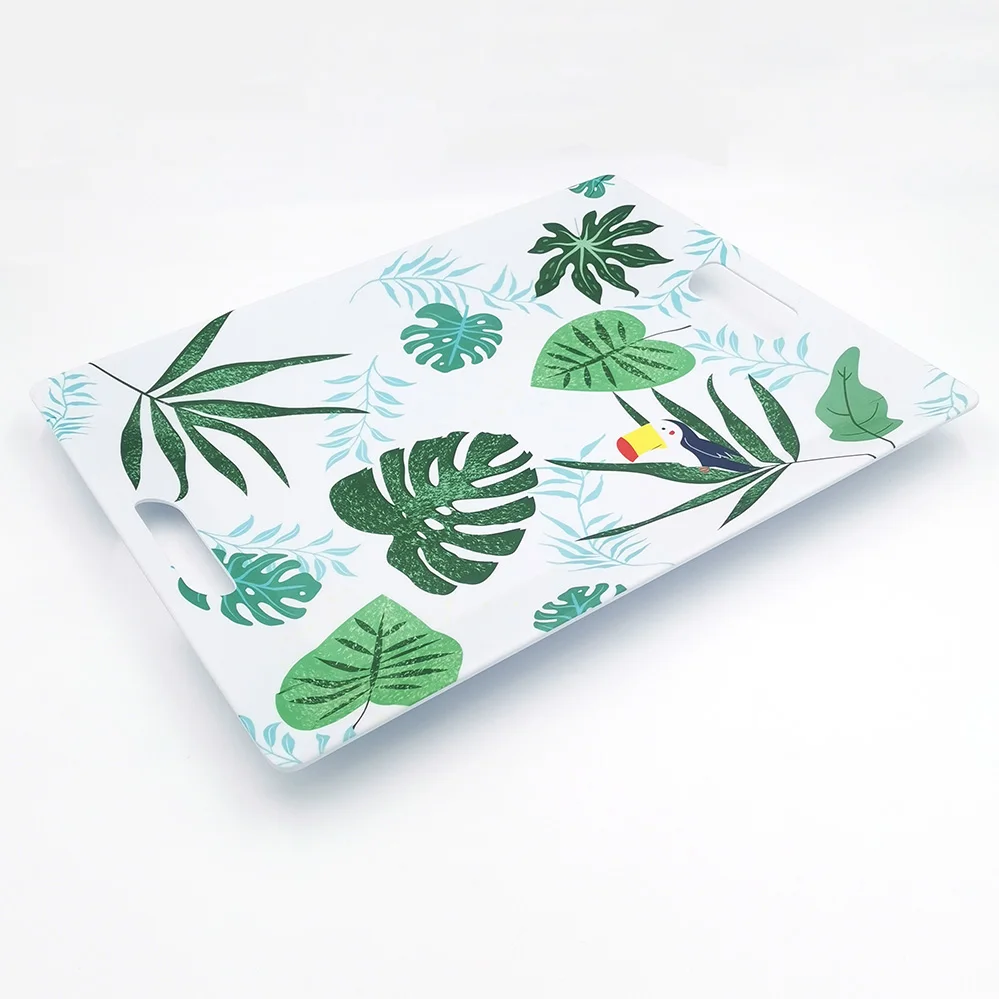 Custom design rectangle melamine daily serving tray with handles