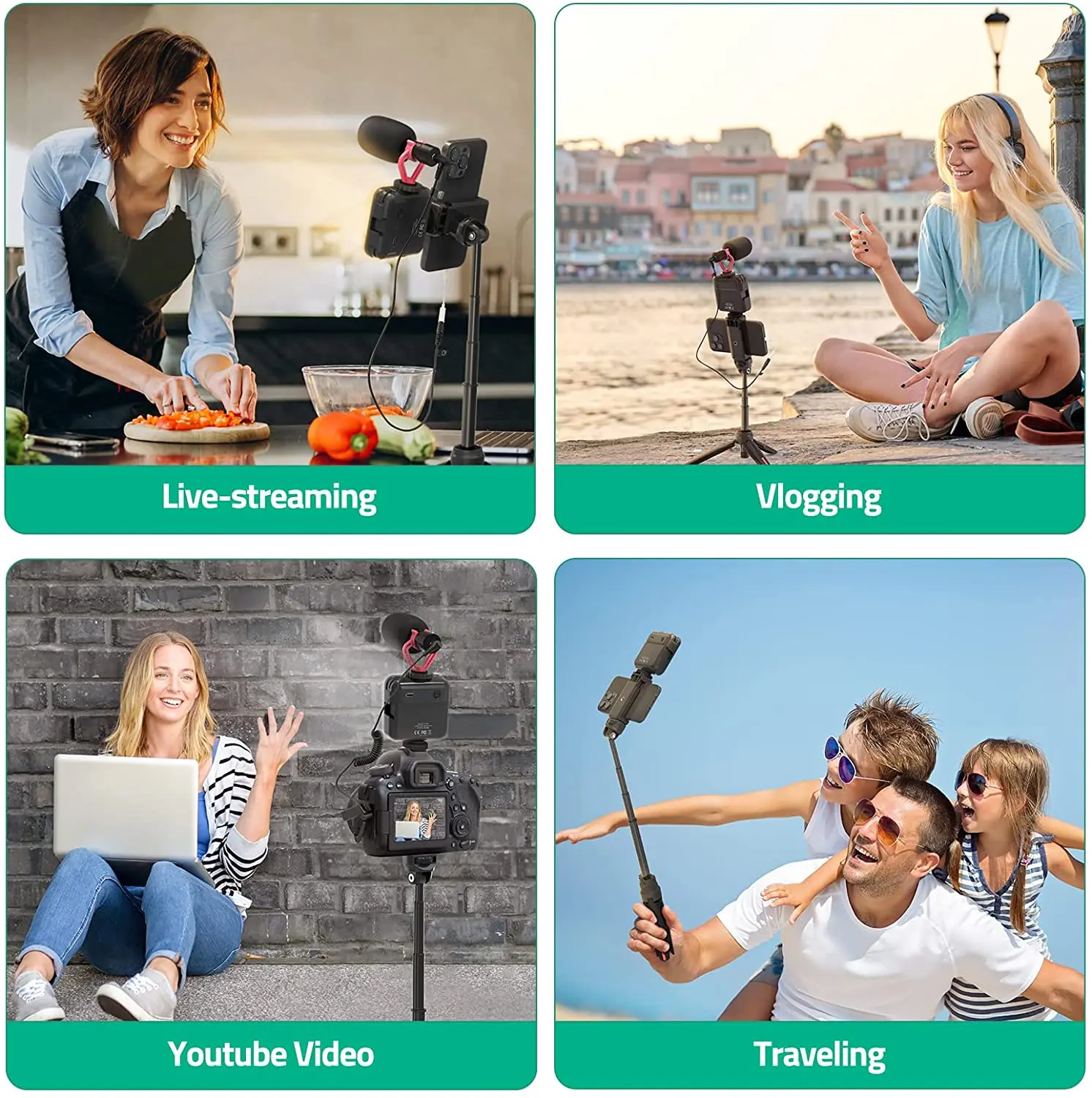 Professional Phone Holder Tripod with LED Camera Light and Microphone Video Vlogging Photography Light kit for Studio Recording
