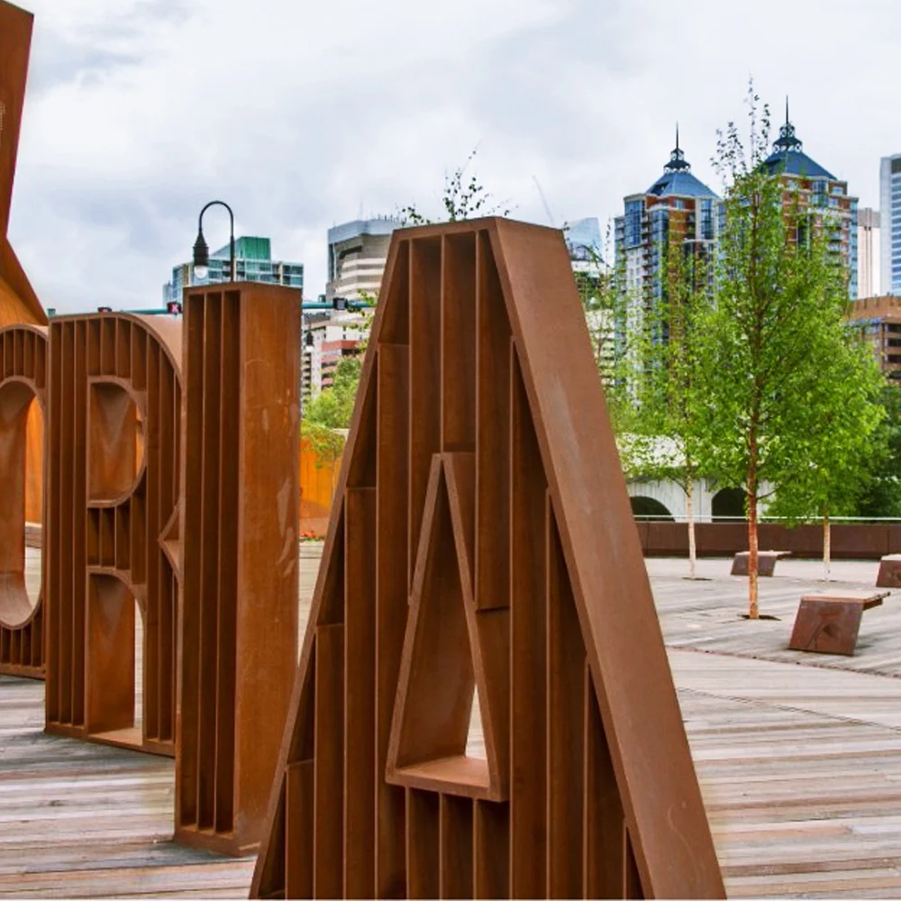 Landmark Landscape Large Corten Weathering Steel Stainless Steel Letter Sculpture