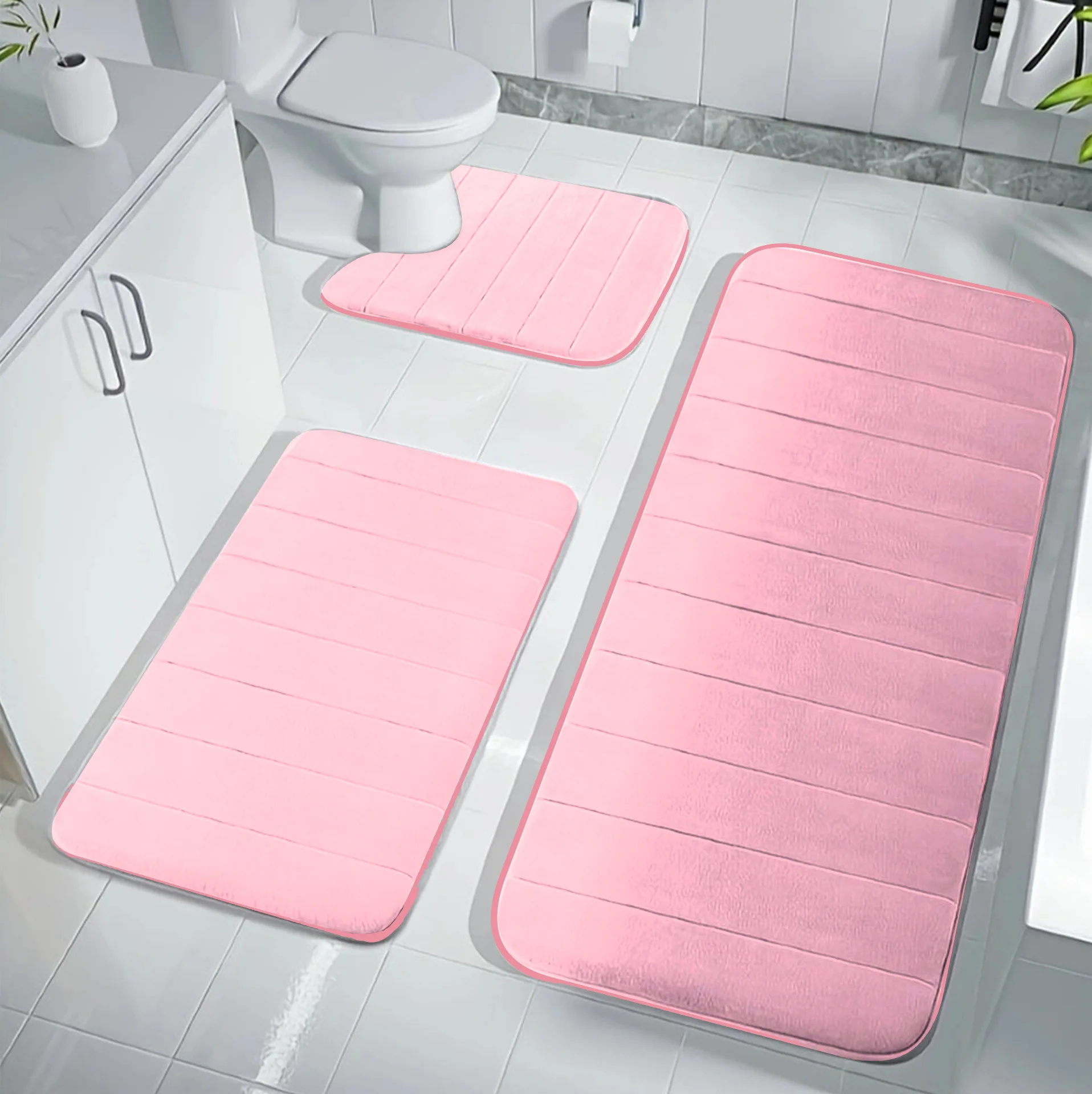 3 Piece Bathroom Rugs Bath Mat Set Coral fleece Foam Bath Mats for Bathroom - Non-Slip Washable Bathroom Rug Mats